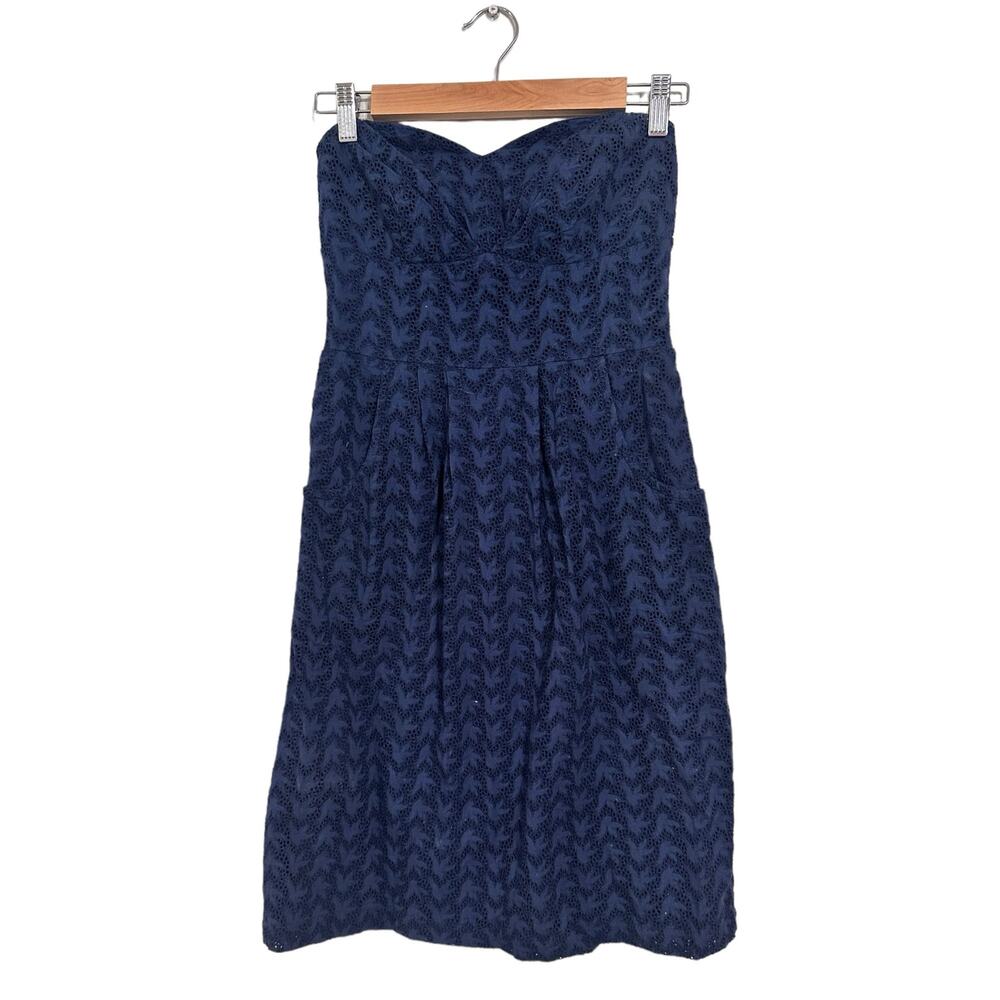 Anthropologie Girls From Savoy Blue Eyelet Strapless Dress Size 2